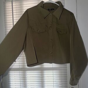 Cropped Olive Green Button-Front Jacket